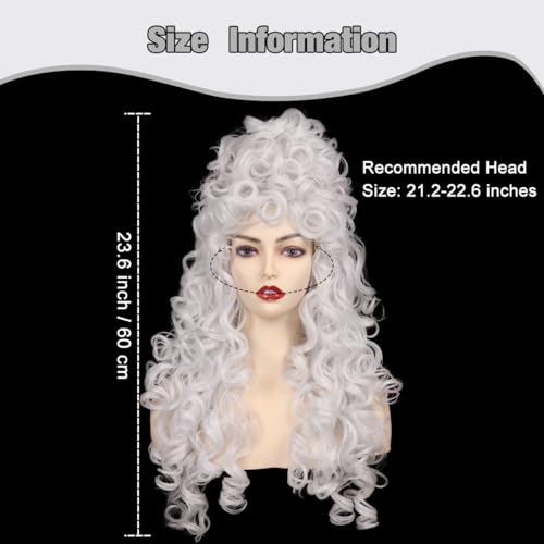 Long Curly Fluffy Cosplay Wig for Women Heat-Resistant Synthetic Fiber Hair Wig for Adult Halloween (Silver White) - color: Silver White