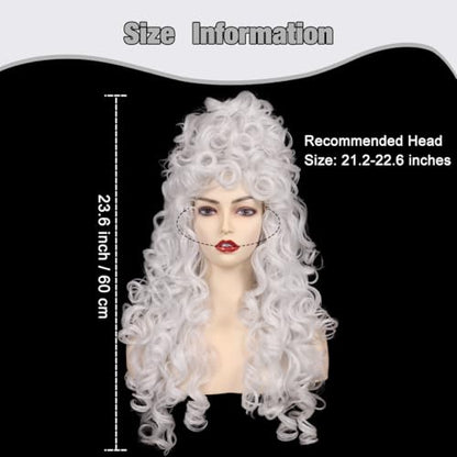 Long Curly Fluffy Cosplay Wig for Women Heat-Resistant Synthetic Fiber Hair Wig for Adult Halloween (Silver White) - color: Silver White