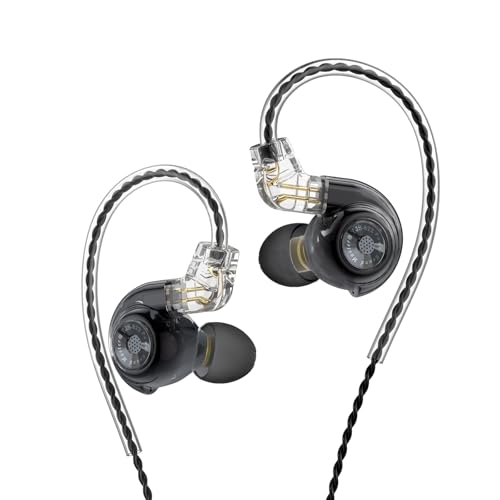 In Ear Monitor Headphones Dual Magnetic Dynamic Driver IEM with Mic, Black | Hybrid Banlance Armature with Dynamic in Ear Headphones IEM Earphones Gaming Earbuds - color: HJ-822 Black with Mic