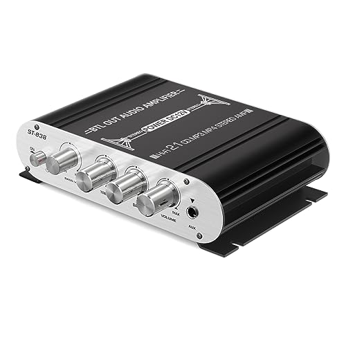 Facmogu ST-838 2.1CH Mini Amplifier, RMS 20Wx2 + 40W Passive Subwoofer Amp | Bass & Treble Control | RCA/AUX Input | Compact Stereo Audio Receiver for Home, Car & DIY Speakers | w/Power Supply - Black - color: ST-838 Black (20Wx2 + Passive Subwoofer)