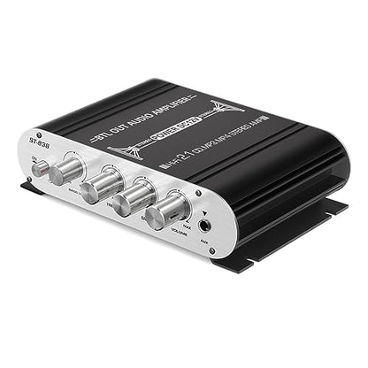 Facmogu ST-838 2.1CH Mini Amplifier, RMS 20Wx2 + 40W Passive Subwoofer Amp | Bass & Treble Control | RCA/AUX Input | Compact Stereo Audio Receiver for Home, Car & DIY Speakers | w/Power Supply - Black - color: ST-838 Black (20Wx2 + Passive Subwoofer)