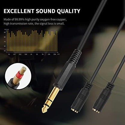 Poyiccot 1/4 to 3.5mm Adapter, 3.5mm to 1/4 Headphone Adapter, 6.35mm 1/4 inch TRS Stereo Male to 2 Dual (Mini) 1/8 inch Stereo Female Y Splitter Cable 20cm/8inch (635M-235FM)