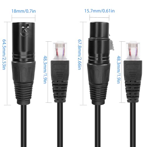 GELRHONR 3pin XLR to RJ45 Male Adapter Cable,XLR Female to RJ45 Network Connector Extension Cable Use Cat5 Ethernet for DMX-CON Controller Series-1.1Ft