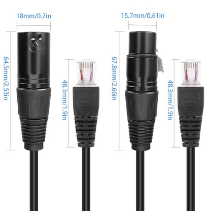 GELRHONR 3pin XLR to RJ45 Male Adapter Cable,XLR Female to RJ45 Network Connector Extension Cable Use Cat5 Ethernet for DMX-CON Controller Series-1.1Ft