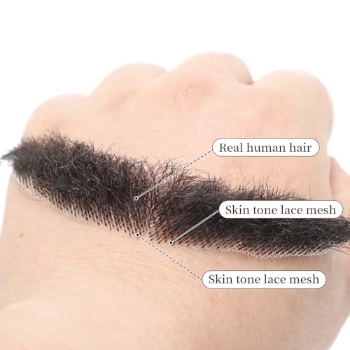 Parceria Realistic Mustache, Natural Looking Costume Facial Hair, Human Hair Curly Fake Beard and Mustache, Trimmable and Customizable Beard Invisible Lace for Men (QSH Black Beard) - color: QSH Black Beard
