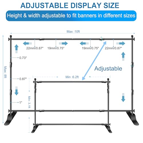 FUDESY Backdrop Banner Stand, 10x8ft Adjustable Step and Repeat Stand Kit | Heavy Duty Photo Background Stand with Sandbags,Telescopic Tube,for Party,Display,Trade Show,Photography,Wedding,Photo Booth - size: 8x10ft