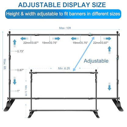 FUDESY Backdrop Banner Stand, 10x8ft Adjustable Step and Repeat Stand Kit | Heavy Duty Photo Background Stand with Sandbags,Telescopic Tube,for Party,Display,Trade Show,Photography,Wedding,Photo Booth - size: 8x10ft