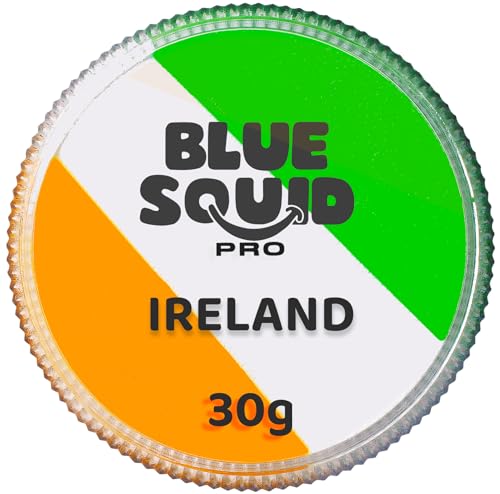 Blue Squid Face Paint Water Based Single Cake Professional Face & Body Paint - Water Activated, Kids Adults Face Painting for Costume, Halloween Makeup, Cosplay - Green, White, & Orange Face Paint 30g - color: Split Green, White, & Orange 30g