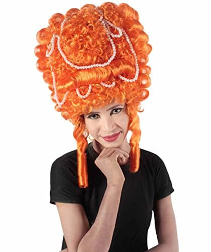 HPO Adult Women's Baroque French Revolution Queen Marry Wig Collection, Pumpkin Color, Premium Breathable Capless Cap - color: Pumpkin