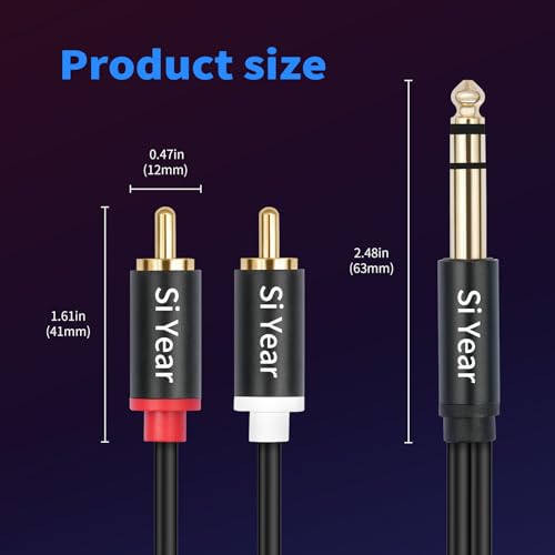 1/4 to Dual RCA Y Splitter Cable,6.35mm Stereo Jack to RCA Male Audio Cable Quarter inch TRS to Dual RCA Insert Cable (1.5M/5FT) - color: 6.35-2RCA-1.5M