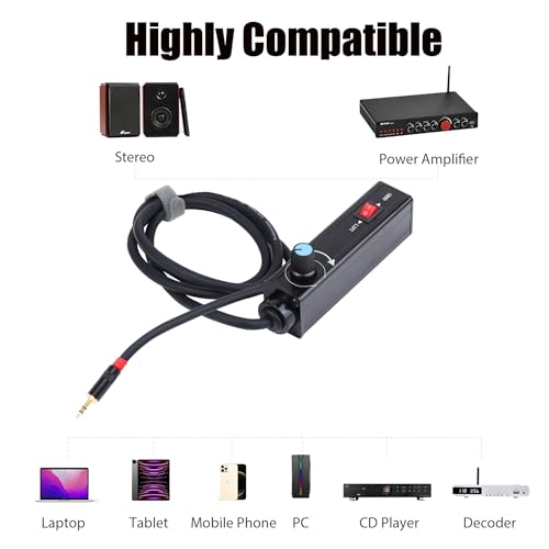 AUX to XLR Isolation Box, 3.5mm TRS to 3-Pin XLR Hum Eliminator with Volume Control, Built-in Audio Transformer & Ground Lift Switch, 3.3ft Cord, Removable Gold Coated AUX Plug