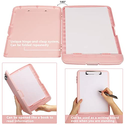 Clipboard with Storage, A4 Binder Nursing Clipboards with Pen Holder, Heavy Duty Storage Clipboards with Low Profile Clip, Clipboard Folder Side-Opening, Smooth Writing Clip Board (Light Pink) - color: Light Pink