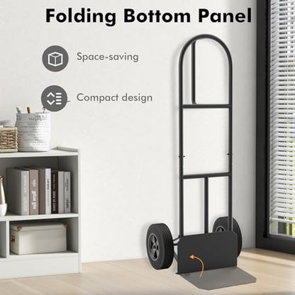 Goplus Hand Truck, P-Handle Hand Truck Dolly with Vertical Loop Handle, 10” Wheels, 15” x 9” Foldable Nose Plate, 660 LBS Capacity, Heavy Duty Metal Dolly Cart for Lifting, Moving, Delivery, Stairs