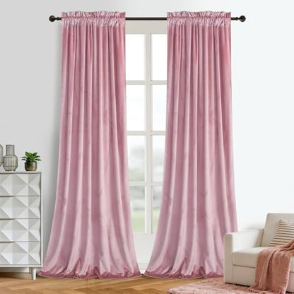 Roslynwood Velvet Blush Pink Curtain 63 inches Long - Curtains Block Light Thermal Insulated Rod Pocket Window Drapes Panels for Bedroom/Living Room, W52 X L63 inch, 2 Panels - color: Blush, size: 52"W x 63"L (Pack of 2)