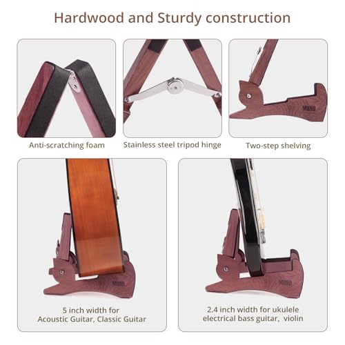 Guitar Stand, Acoustic Guitar Stand with Padded Foam, Classical Electric Guitar Stand,Folding Bass Guitar Display Stand Travel Guitar Stand, Compatible with Mandolin, Bass, Banjo, Ukulele,Rabbit-Shape Patented (Black Walnut) - color: Black Walnut