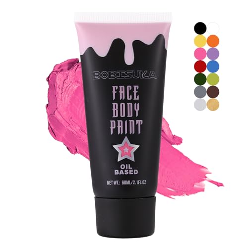BOBISUKA Pink Face Body Paint, High Pigmented Oil-based Painting Kit, Creamblend Facepaint for Sugar Skull Makeup, Clown Halloween Cosplay, Costume, SFX Special Effect and Theme Parties（2.1 Fl.oz） - color: Pink