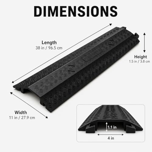 2 Pack Cable Cover L:38" xW:11" Heavy Duty 20,000LBS Black | 38"x11"x1.5" Heavy-duty holds 20,000lbs Drop-over design/Indoor Black, durable & low-profile - size: 38"x11"x1.5"
