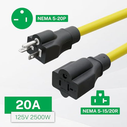 FIRMERST 20 Amp 12 Gauge Outdoor Extension Cord, 50 Feet, 5-20P to 5-15/20R - size: 50 Feet