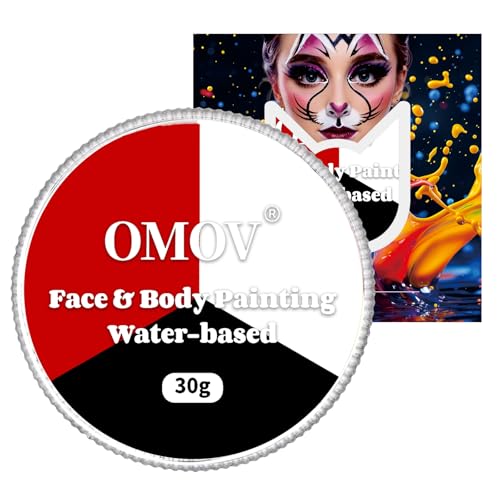 Clown Black White Red Face Paint (1oz) Non-Toxic,Water Based Professional 3 in1 Body Paint, Halloween Makeup Kit Face Paint Vampire, Devil , Cosplay Costume Joker SFX Zombie Face Painting Makeup - color: Black White Red-30g