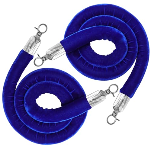 2PCS Blue Velvet Stanchion Rope 5 Ft Crowd Control Ropes Barrier with Silver Hooks for Party - color: Blue&Silver, size: 2PCS