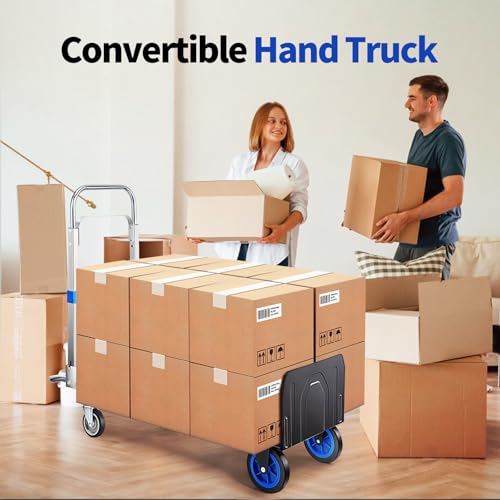 Leomru Pro 2 in 1 Aluminium Hand Truck Dolly 660lbs Capacity, Heavy Duty Convertible Hand Truck W/Pneumatic Wheels, Foldable Dolly Cart Collapsible Trolley for Moving with Retractable Handle