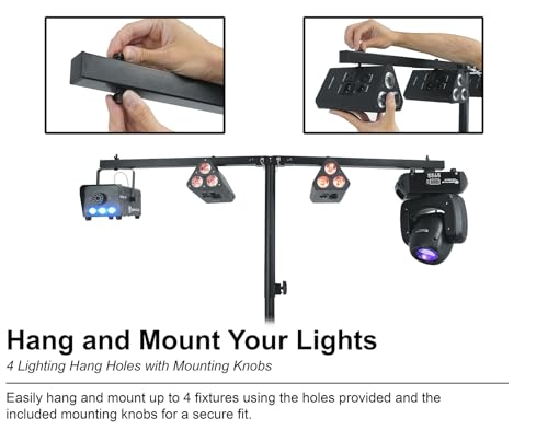 Rockville ACC-B Collapsible T-Bar Lighting Bar for 35MM Pole Stand, Travel Bag Included, 4 Light Mounts, Portable, Perfect for DJs/Events/Lights | Steel Construction, 200 lbs Load Capacity, 48" Wide, 4 Hang Holes, Collapsible, Includes Travel Bag and Moun