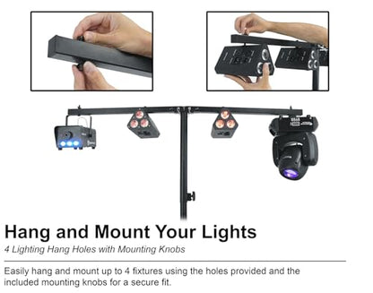 Rockville ACC-B Collapsible T-Bar Lighting Bar for 35MM Pole Stand, Travel Bag Included, 4 Light Mounts, Portable, Perfect for DJs/Events/Lights | Steel Construction, 200 lbs Load Capacity, 48" Wide, 4 Hang Holes, Collapsible, Includes Travel Bag and Moun
