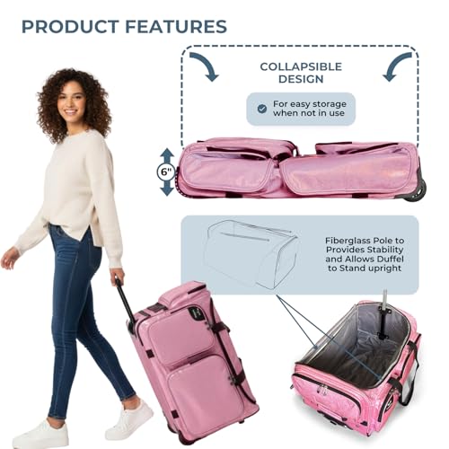 Travolution NEW Glittering Dance Bag with Garment Rack, 23 Inch Rolling Duffel With Wheels, Ideal for Competitions & Travel, Easy-assembly Lightweight Aluminum Clothes Rack (Glitter Blue) - color: Glitter Blue 23"