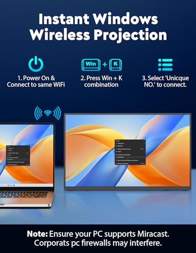 18.5" True Wireless Portable Monitor, 1080P FHD, 10000mAh Battery, Wireless Screen Mirroring (AirPlay/Miracast), Auto Rotation for Phone/Tablet, USB‑C & Mini HDMI, VESA, Protective Sleeve Included - size: 18.5"