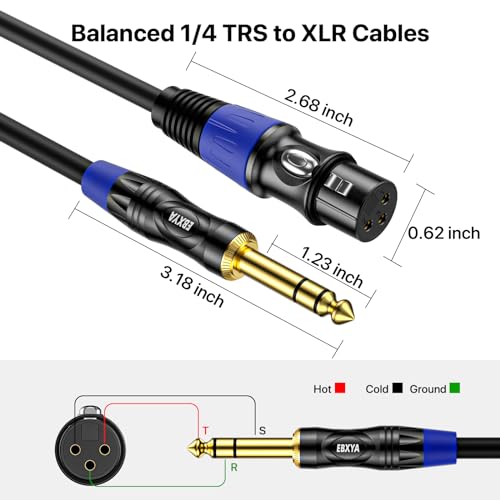 EBXYA 3ft 2Pack 1/4 TRS 6.35mm to 3Pin XLR Balanced Female Audio Cable - size: 3 feet-2 Pack, style: TRS to XLR Female
