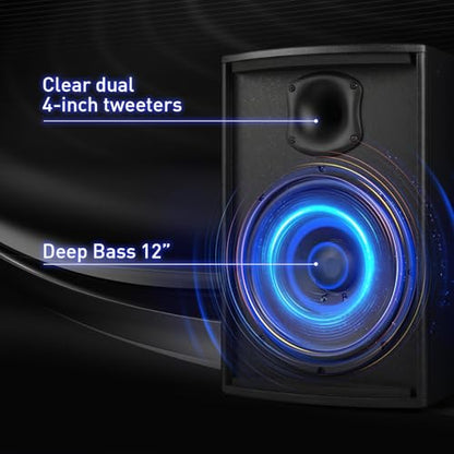 12" Passive Speaker Pair, 800W Peak Power 2-Way Karaoke Speakers, 8 Ohms for Crystal-Clear Vocals, Home Entertainment, DJ, and PA Audio; Requires an Amplifier or Receiver - size: 12 inch