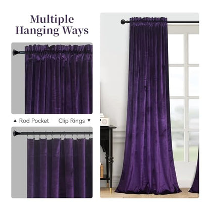 Roslynwood Purple Velvet Curtain 63 inches Long - Curtains Block Light Privacy Rod Pocket Thermal Insulated Window Drapes Panels for Bedroom/Living Room,W52 by L63 inches, 2 Panels - color: Purple, size: 52"W x 63"L (Pack of 2)