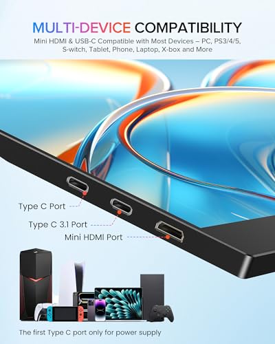 Newsoul Portable Monitor 15.6'' Ultra-Slim Travel Monitor 108%sRGB | 2000:1 Contrast USB C Mini HDMI Plug & Play IPS Monitor Built-in Stand | Speakers External Screen for Laptop Phone Game Console PC - size: 15.6-inch