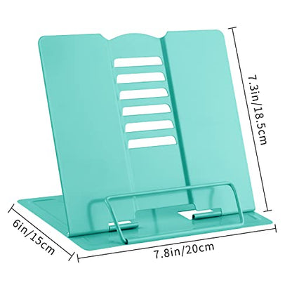 MSDADA Book Stand Metal Reading Rest Book Holder Adjustable Cookbook Documents Holder Portable Sturdy Bookstands for Recipes Textbooks Tablet Music Books with Page Clips (Light Green) - color: Light Green