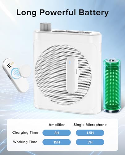 Voice Amplifier for Teachers with 2 Magnetic Lavalier Mics, White | Bluetooth Portable Rechargeable Speaker for Classroom, Meetings, Tour Guide Speeches, Public Speaking, Coaches, PA System - color: White