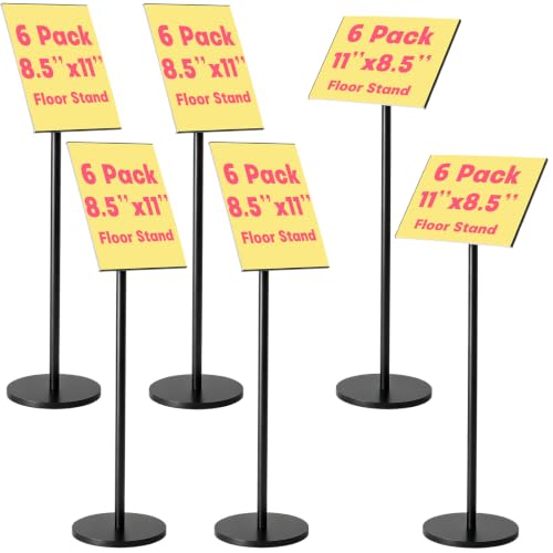 6 Pack 8.5 x 11 Inch Adjustable Sign Holder Heavy Duty Pedestal Floor Stand | Sign Holder Stand with Snap Open Frame Outdoor Indoor Stand for Poster Display Vertical and Horizontal View - size: 8.5 x 11 Inch