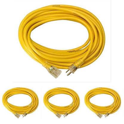 Yellow Jacket Heavy Duty Extension Cord, 25Ft, 12 Gauge, 3 Conductor, Lighted End, Weather Resistant, SJTW, Yellow, 2883 (Pack of 4) - size: 25 ft (Pack of 4)