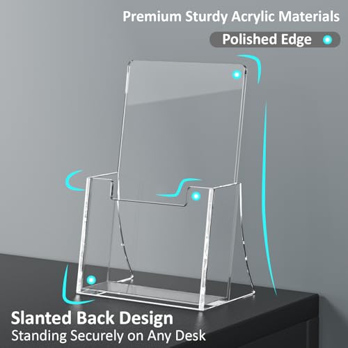 Acrylic Brochure Holder 4 Inch, 4 Pack, 4''x6'' Flyer Holder Display Stands | Clear, Plastic Pamphlet Holder, Flyers, Literature, Magazines, Booklets, Journals, Desk Holder, Office, Countertop Organizer - size: 4" x 6"