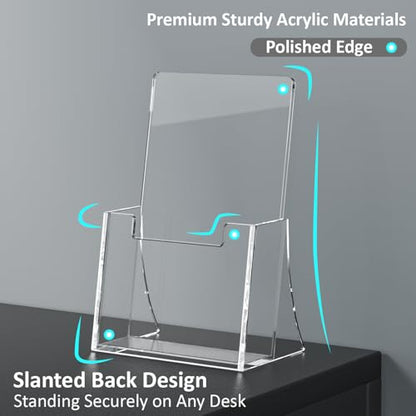 Acrylic Brochure Holder 4 Inch, 4 Pack, 4''x6'' Flyer Holder Display Stands | Clear, Plastic Pamphlet Holder, Flyers, Literature, Magazines, Booklets, Journals, Desk Holder, Office, Countertop Organizer - size: 4" x 6"
