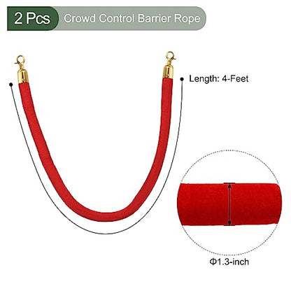 YOKIVE 2 Pcs Red Velvet Stanchion Rope Crowd Control Barrier Rope, Manage The Crowd, Great for Hotels, Theaters, Ticket Offices (Golden, 4 Feet) - color: Red, Golden, size: 4 Feet