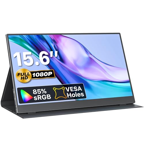 VisionOwl Portable Monitor 15.6 Inch 1080P FHD 85% sRGB Second Screen, USB-C HDMI HDR FreeSync Travel Monitor for Laptop MacBook PC PS5 Xbox, VESA Mountable, with Speakers, Cover Stand, Black - size: 15.6 inches
