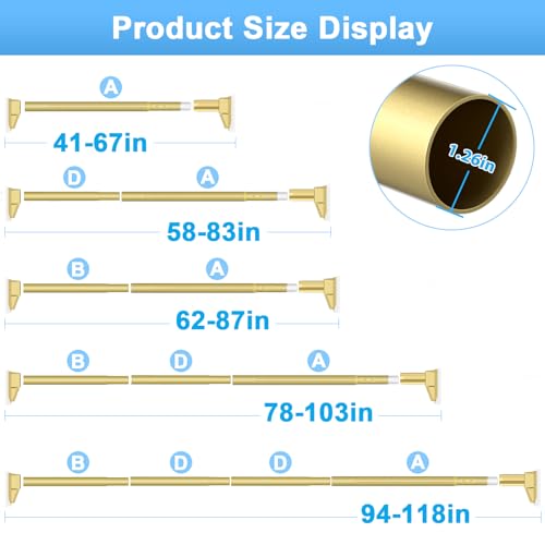 Extra Long Tension Curtain Rod, Gold, 41-118 Inch (4-9.8ft), Tension Rod - color: Gold, size: 41-118inch