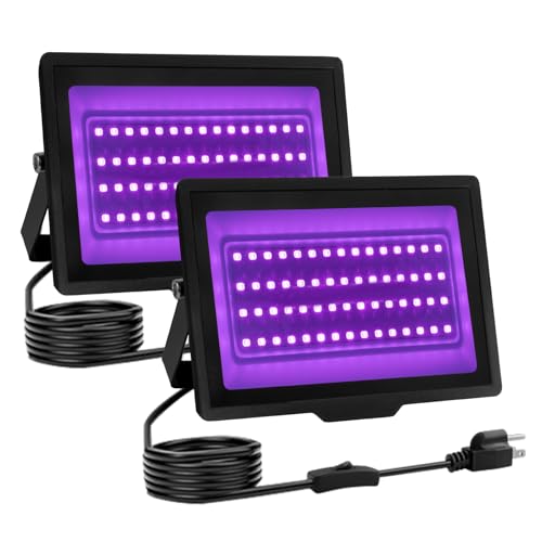 2 Pack 40W LED Black Light IP66 Waterproof,Blacklight with Plug and Switch,Flood Light for Glow Party,Halloween Decoration, Body Paint, Fluorescent Poster, Stage Lighting,Neon Glow,5.25Ft Cord - color: Without Remote, size: 2 Pack 40W