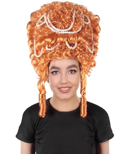 HPO Adult Women's Pumpkin Baroque French Revolution Queen Marry Wig, Best for Halloween, Flame-retardant Synthetic Fiber. - color: Golden Brown