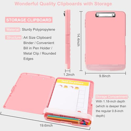 Clipboard with Storage, A4 Binder Nursing Clipboards with Pen Holder, Heavy Duty Storage Clipboards with Low Profile Clip, Clipboard Folder Side-Opening, Smooth Writing Clip Board (Peachy Pink) - color: Peachy Pink