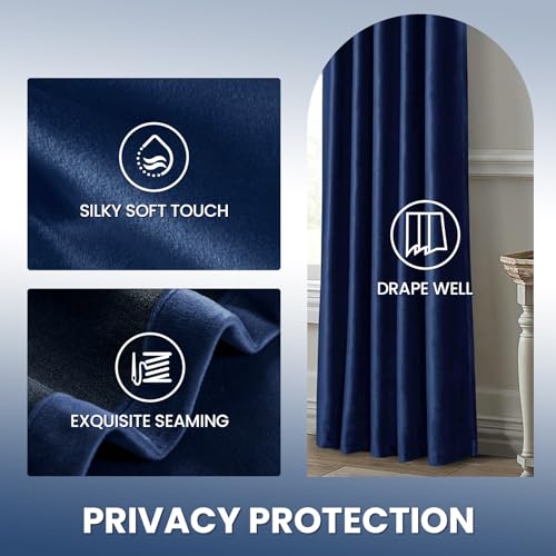 Dreaming Casa Royal Blue Velvet Room Darkening Curtains for Living Room Thermal Insulated Rod Pocket Back Tab Window Curtain for Bedroom 2 Panels 52" W x 96" L | Rod Pocket & Back Tab Top, Blackout Thermal Insulated Window Treatment Drapes for Living Room
