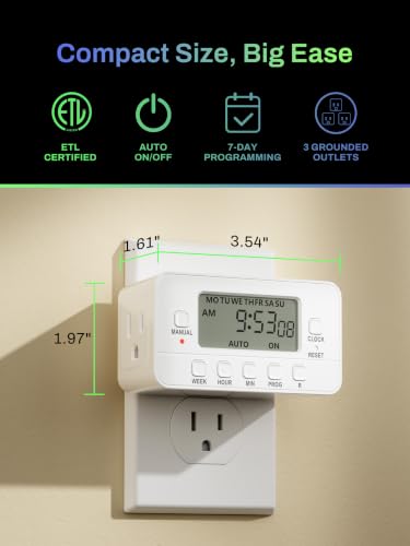 BN-LINK Digital Timer Outlet,7 Day Programmable Plug Timer for Light Indoor | 8 ON/OFF Programs 3 Prong Dual Grounded Outlets Timer , Vacation Mode, Light Switch for Lamps, Coffee Makers, Fans,15A/1875W - color: 2 Outlet, 1-pack