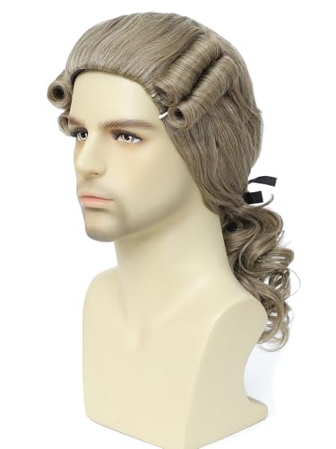 Men's 18th Century Colonial Judge Wig, Lawyer Aristocrat Curly Costume Wig for Halloween Historical Theme Party(Blonde) - color: 3-Blonde