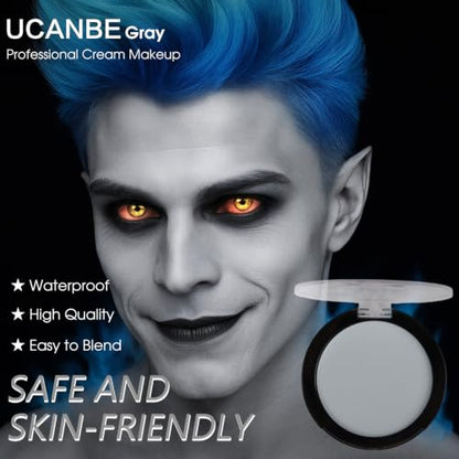 UCANBE Grey Face Body Paint Makeup Foundation, Professional Gothic Gray Cream Greasepaint, Non-Toxic Goth Facepaint for Halloween Parties, Skeleton Grayscale Raven Zombie SFX Makeup & Costume Cosplay - color: Gray