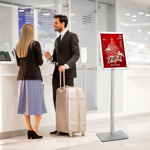 YIYO Sign Stand Poster Stand，adjustable heavy duty pedestal Sign Holder Floor Stand，acrylic frame floor signage standing for display menu11*17 inch，Silver (acrylic frame 11*17 Sliver)